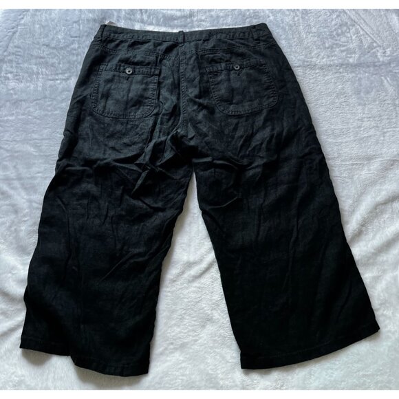 Marks & Spencer Womens Black Wide-Leg Capri Crop Pants UK 12 Medium Linen Blend - Picture 5 of 11